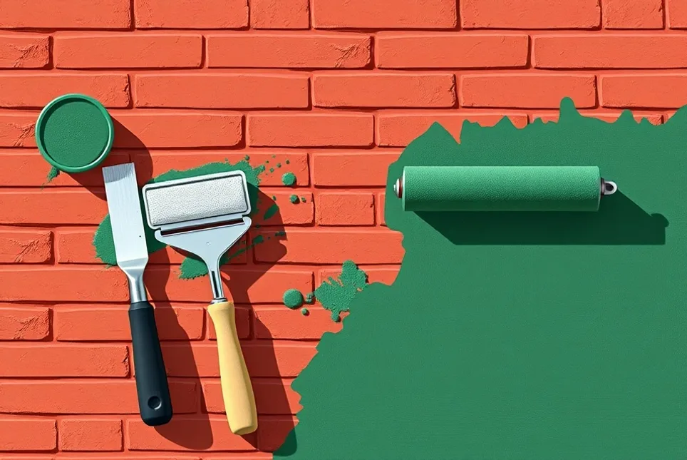 Outils de peinture disposés dans l'ordre des étapes du chantier