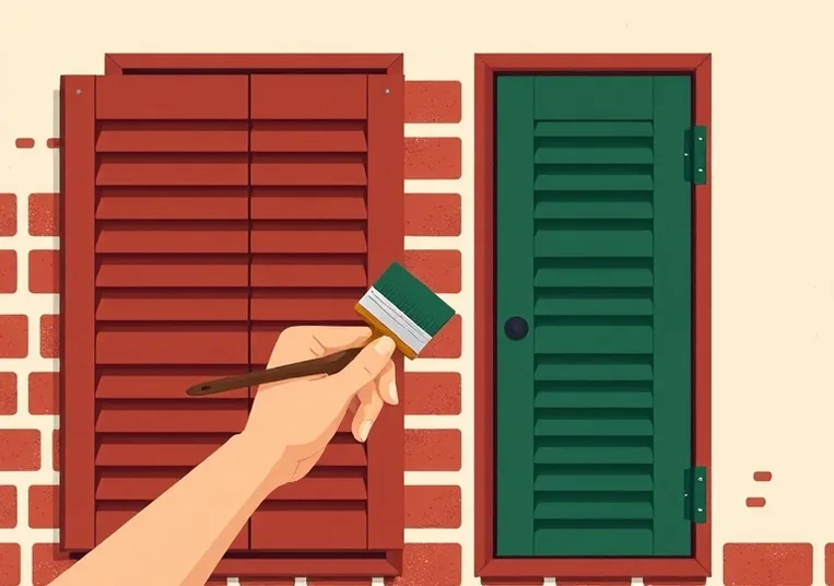 Mise en peinture au pinceau de volets et d'encadrements en bois