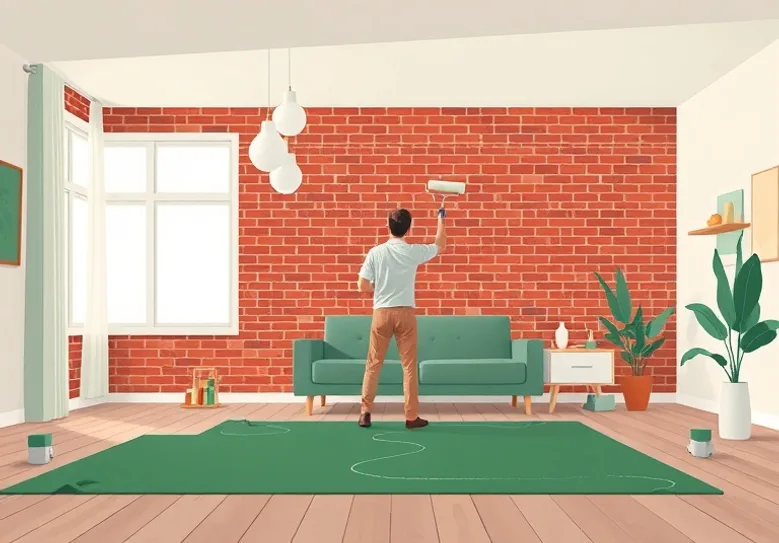 Peintre appliquant la peinture au rouleau sur un mur de salon