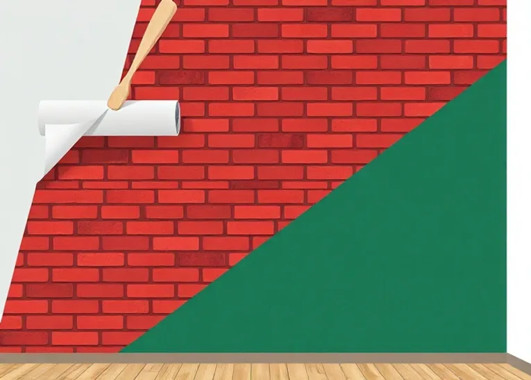 Pose de papier peint, rouleau et brosse à maroufler